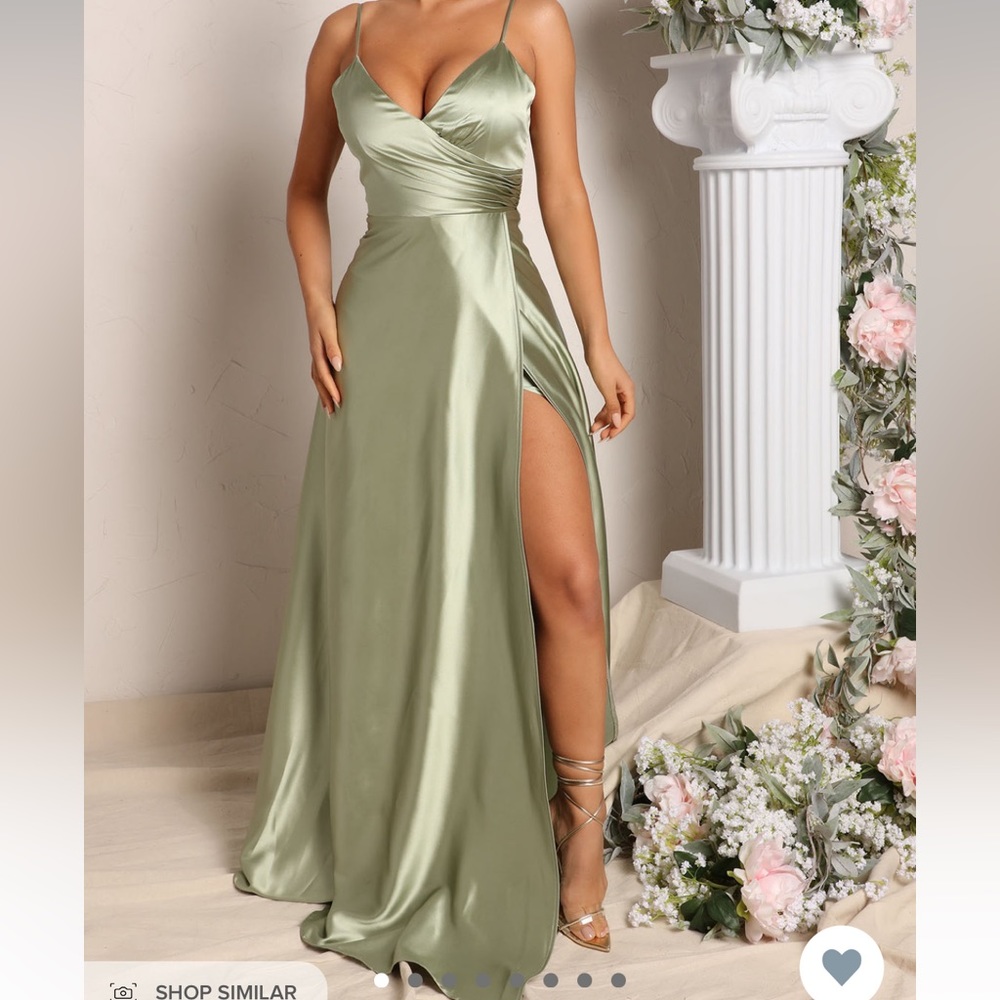 Green satin maxi dress